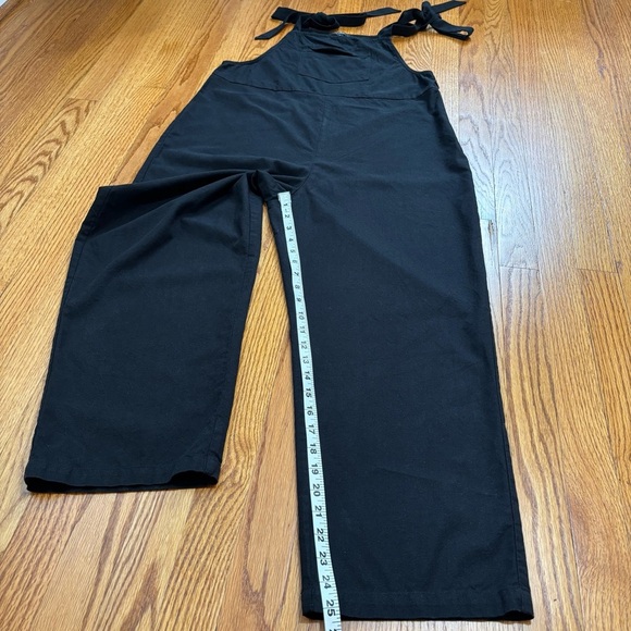 Lulus Tie Strap Beachy Linen Blend Straight Leg Preppy Black Overalls Jumpsuit L - Picture 12 of 16
